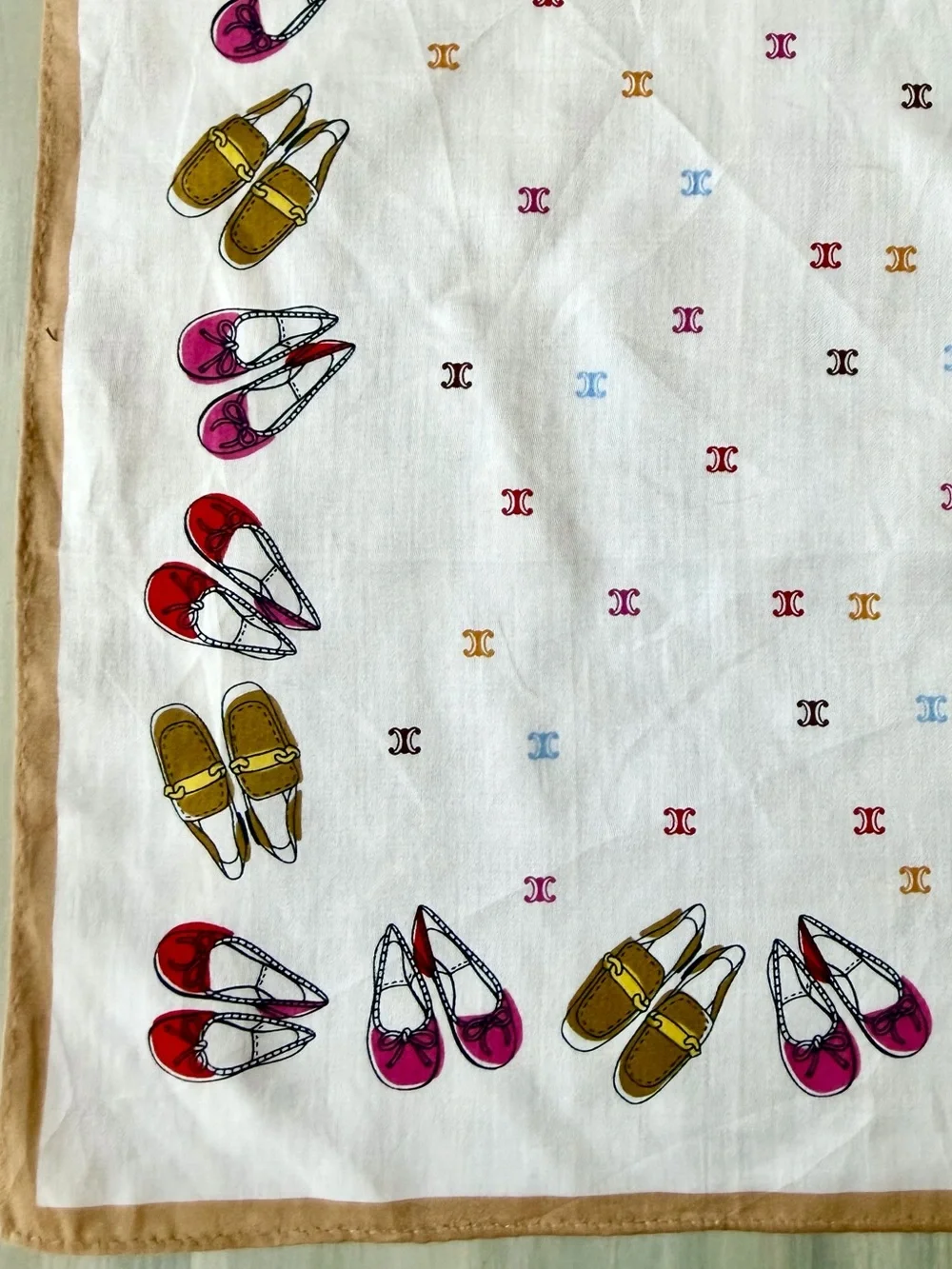 Céline Macadam Blazon White Cotton Square Scarf Whimsical Shoes Print